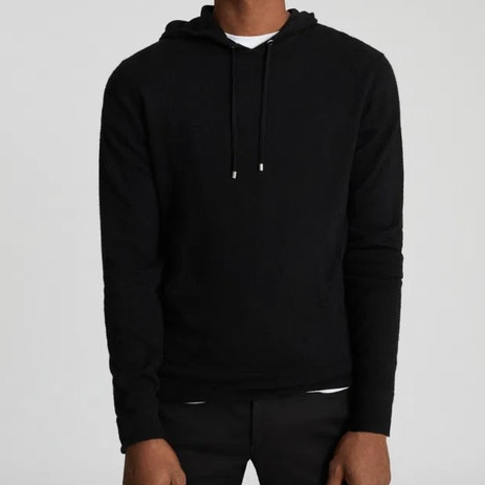 REISS Santiago Cashmere Blend Hoodie Size L NEW $220 Black Sweater